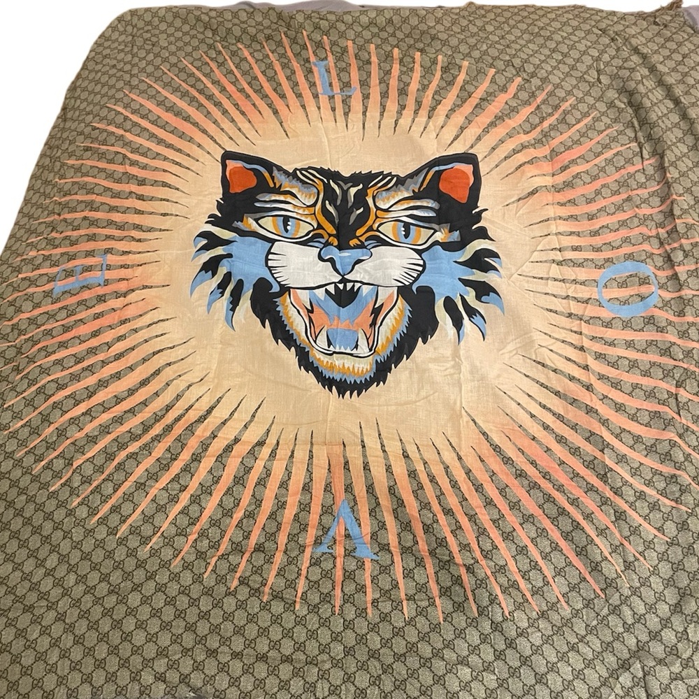 Authentic Gucci Original  Monogram GG Angry Cat Scarf/Wrap